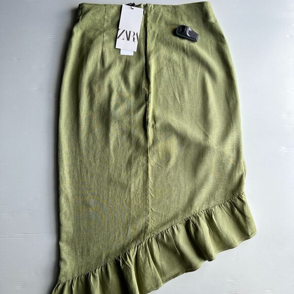 ZARA RUFFLED ASYMMETRIC SKIRT LIGHT KHAKI | 8372/104 - Picture 2 of 5